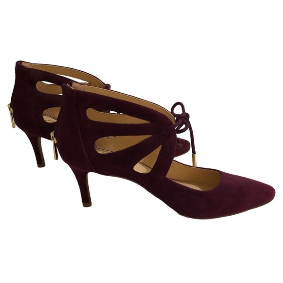 Suede Leather Heels NEW Cage Wrap Pumps Gladiator Bow Tie Metallic Gold Wine 7 - Picture 2 of 11